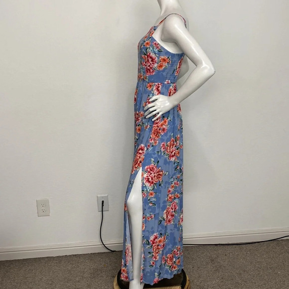 Band Of Gypsies Blue Red Bohemian Floral Square Neck Romantic Maxi Dress Size S - Picture 6 of 8
